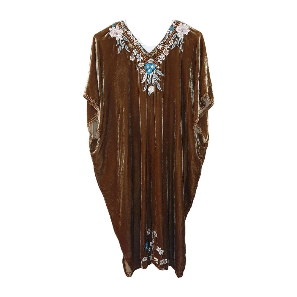 NEW Johnny Was Serafina Kaftan Dress Brown / Yellow Women M Embroidery Velvet - Picture 12 of 16